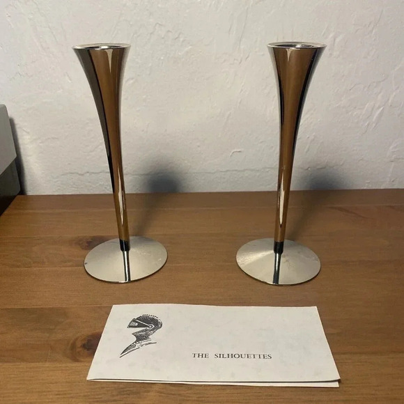 Pair of Silhoutte Candle Sticks made by German Artisans Metal and Nickel Plated - Picture 2 of 8